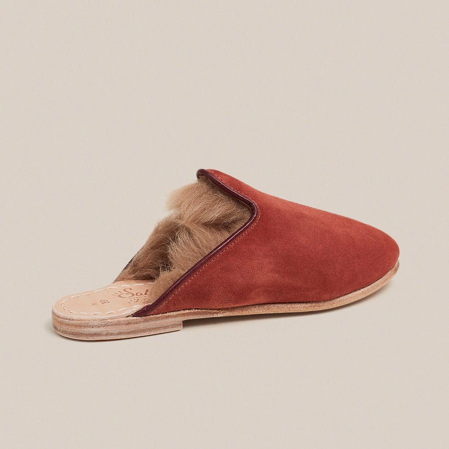 Rust Suede Shearling Baba (Womens)