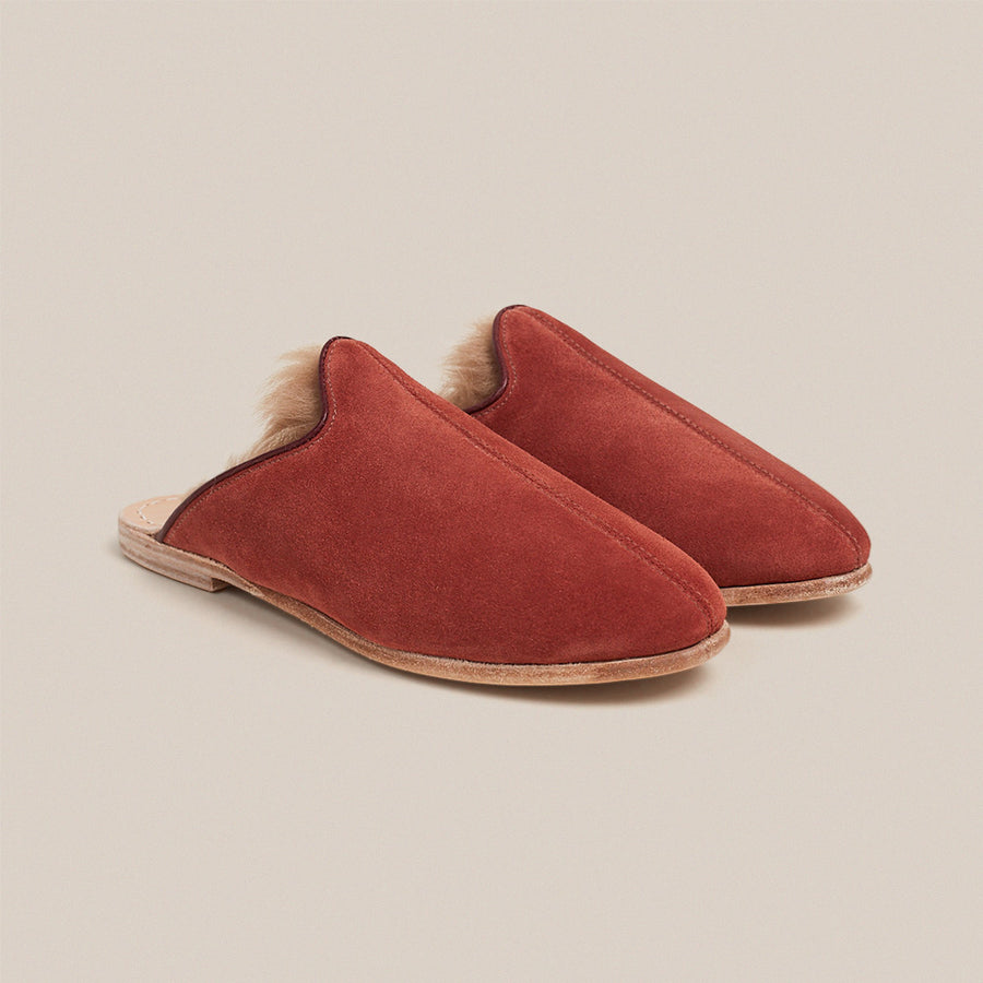 Rust Suede Shearling Baba (Womens)