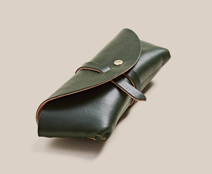 Leather Glasses Case - Denali Green