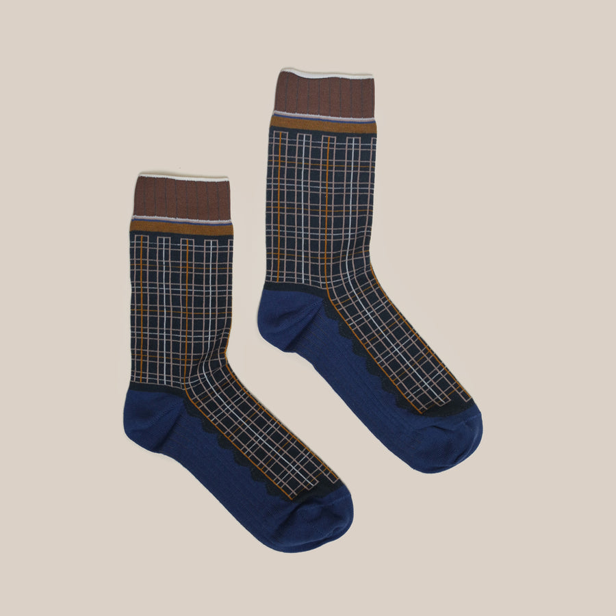 Blue Grid Socks by Exquisite J