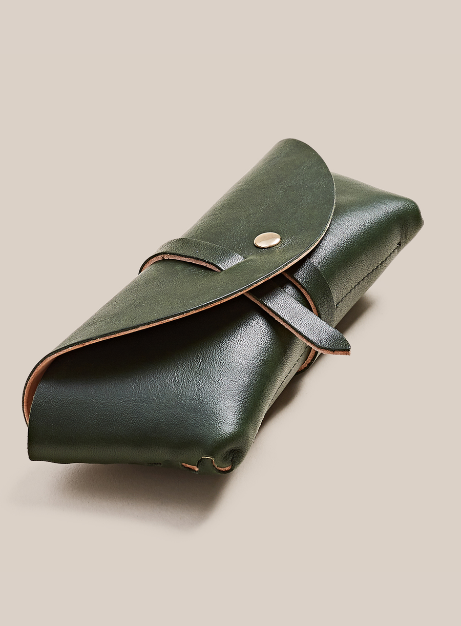 Leather Glasses Case - Denali Green